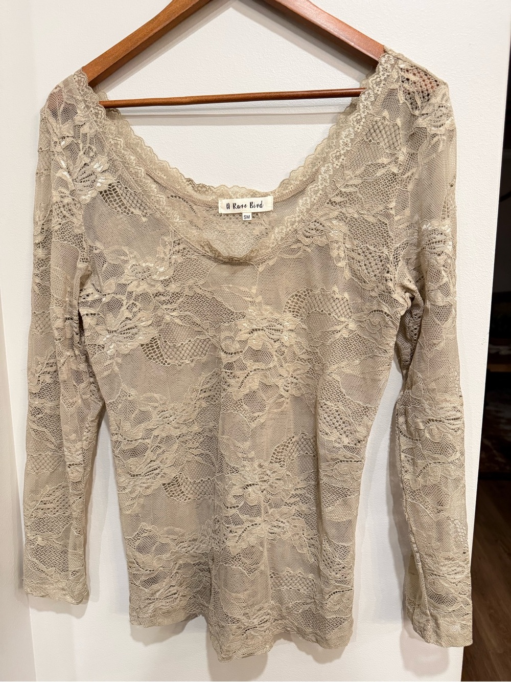 Rare Bird Beige Tan Lace Long Sleeve Top